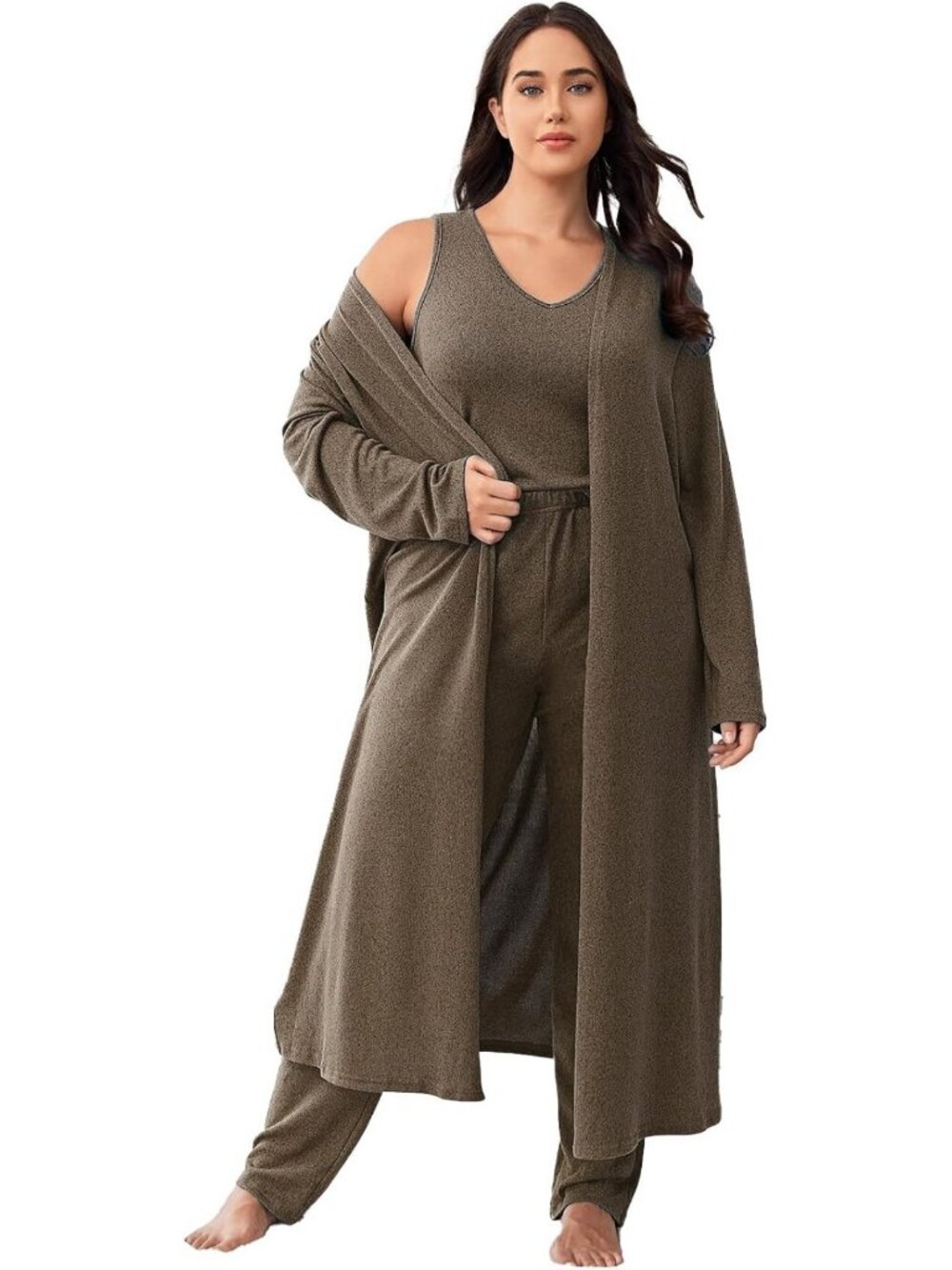 Plus Size 3-Piece Casual Cardigan, Vest & Pants Loungewear Set for Women